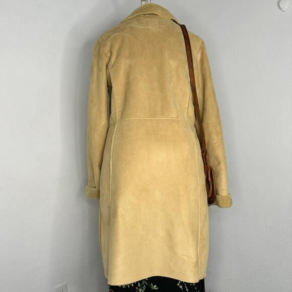 Y2K Tan Faux Suede Coat Longline Penny Lane Afghan Coat - Picture 4 of 7